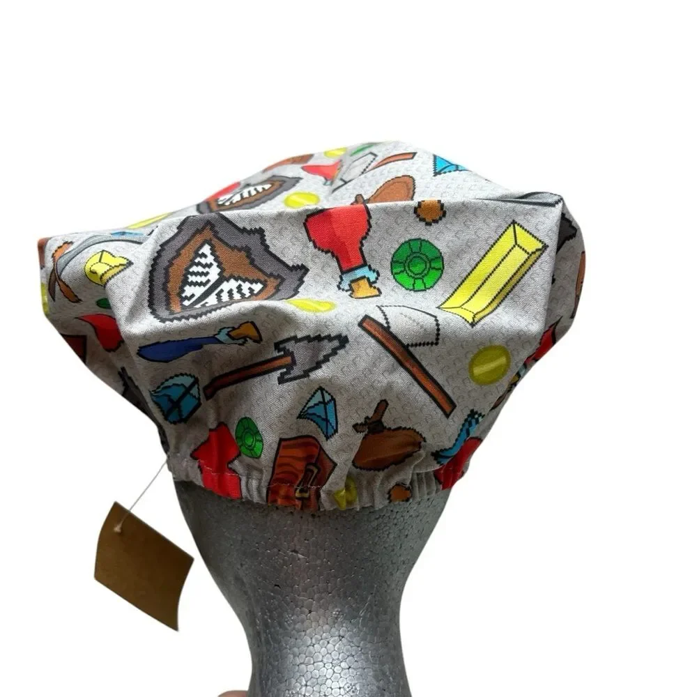 Scrub Cap Bouffant Style Elastic Back Vintage Gamer Pixel Handmade